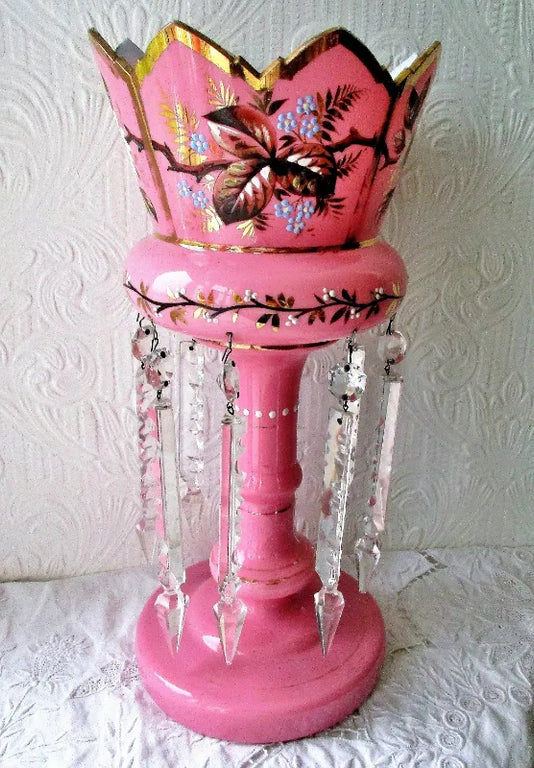 Pair of Antique English Victorian Pink Glass Lustres