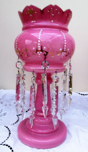 Pair of Antique English Victorian Pink Glass Lustres