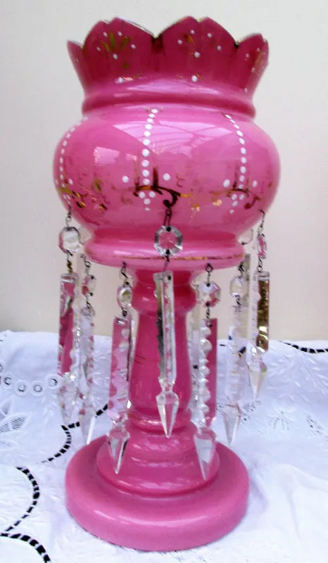 Pair of Antique English Victorian Pink Glass Lustres