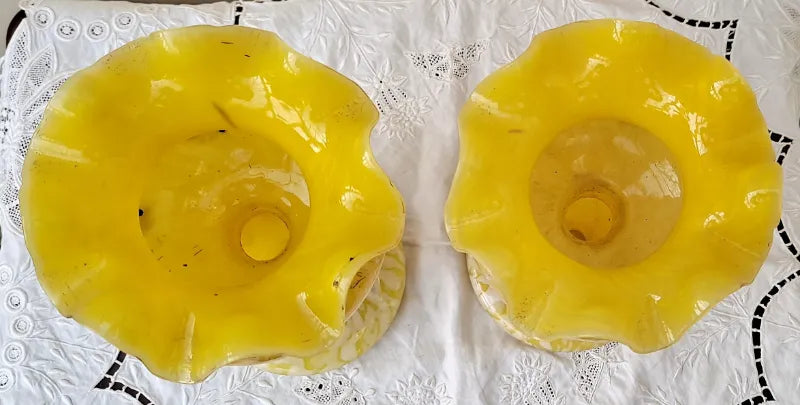 Pair of Antique English Victorian Yellow Glass Lustres