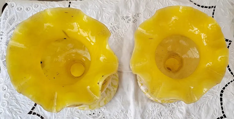 Pair of Antique English Victorian Yellow Glass Lustres
