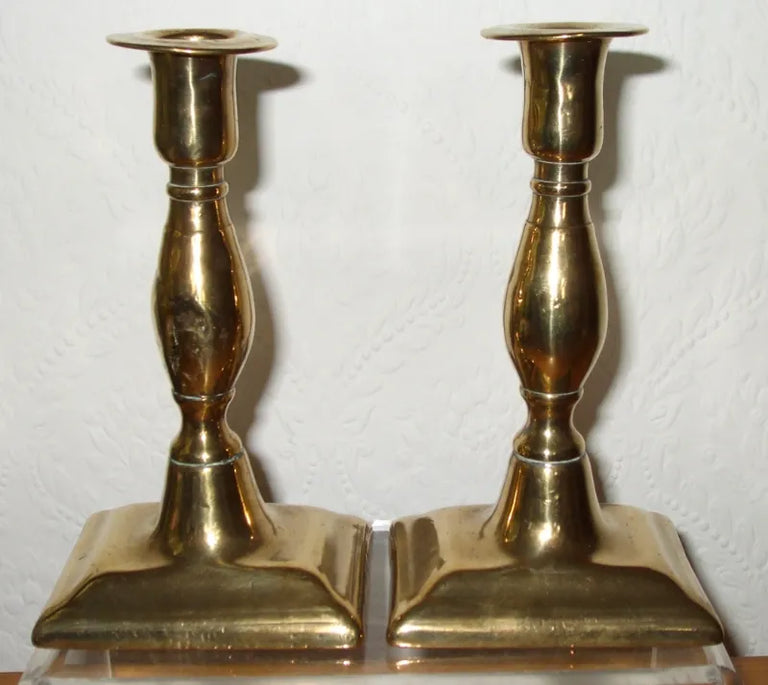 Pair of Antique English Georgian Brass Candlesticks