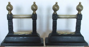 Pair of Antique English Victorian Cast Iron and Brass Andirons