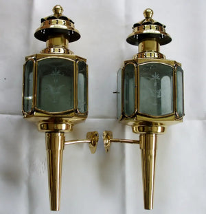 Pair of Antique English Georgian Brass Carriage Lamps