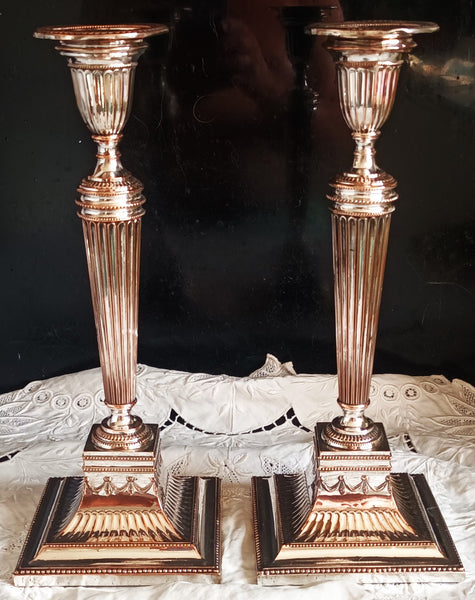 Pair of Antique English Georgian Old Sheffield Plate Candlesticks