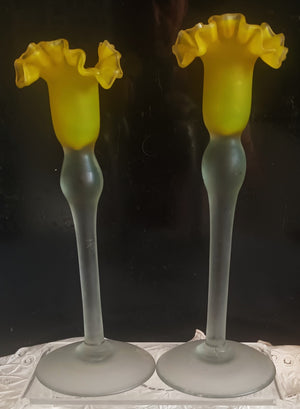 Pair of Antique English Glass Dressing Table Candlesticks