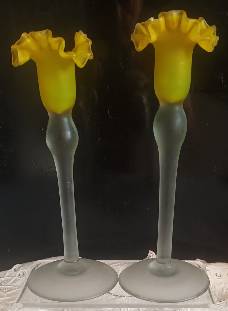 Pair of Antique English Glass Dressing Table Candlesticks
