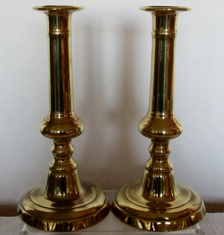Pair of Antique English Late Georgian Brass Candlesticks