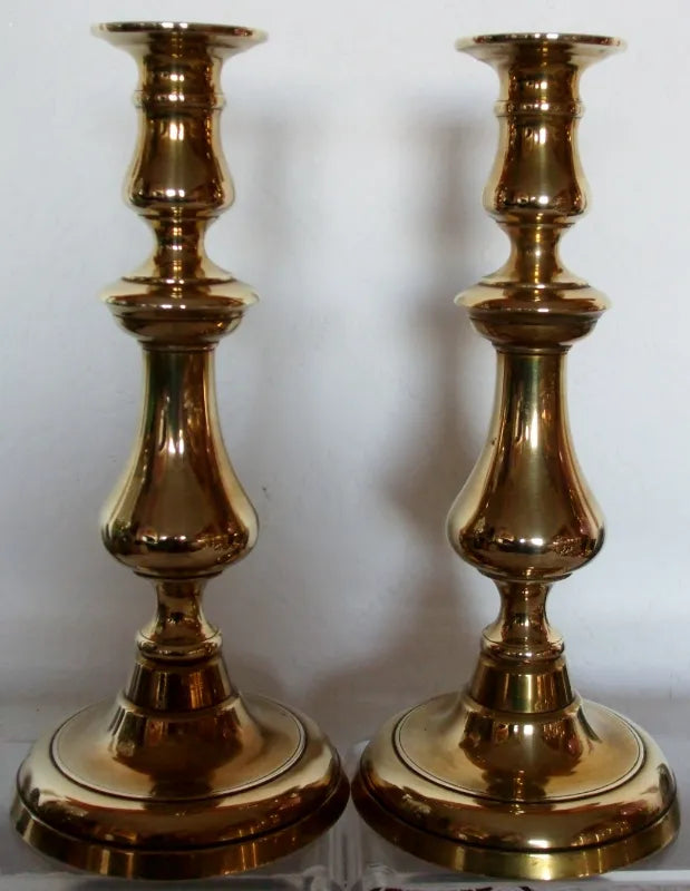Pair of Antique English Late Georgian Brass Candlesticks