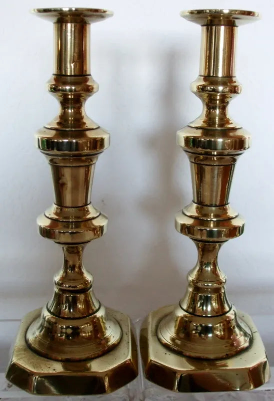 Pair of Antique English Late Georgian Brass Candlesticks