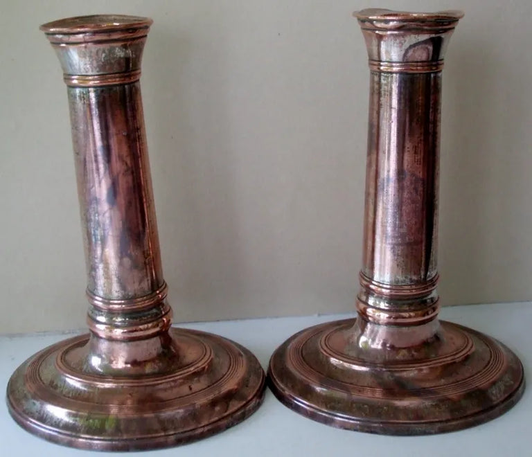 Pair of Antique English Georgian Old Sheffield Plate Candlesticks