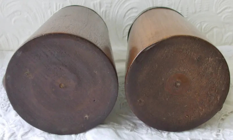 Vintage Pair of English Half Pint Oak & Silver Plate 