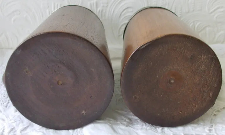 Vintage Pair of English Half Pint Oak & Silver Plate 