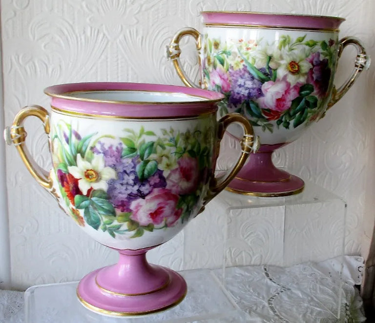 Pair of Antique French { Paris } Porcelain Vases