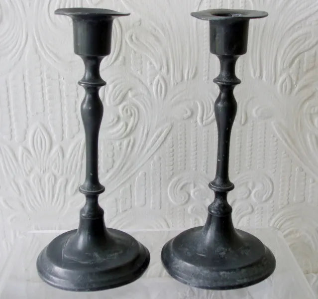 Pair Pewter Candlesticks 2
