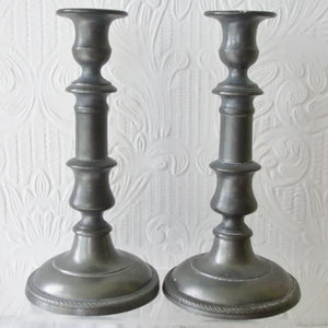Pair of Antique English Georgian Pewter Candlesticks