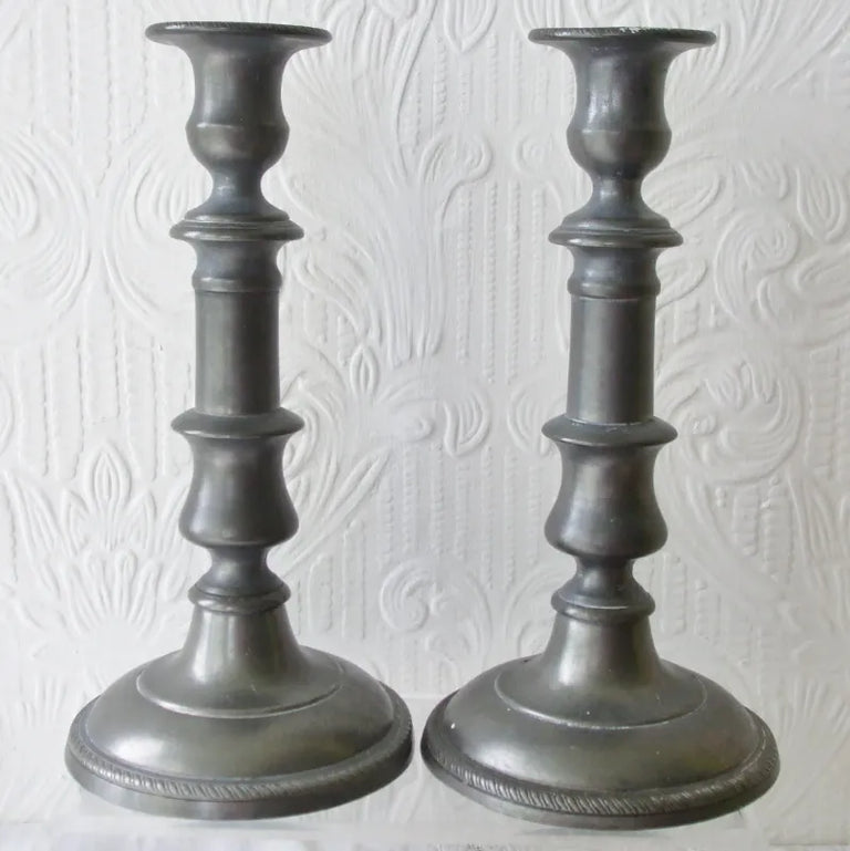 Pair of Antique English Georgian Pewter Candlesticks