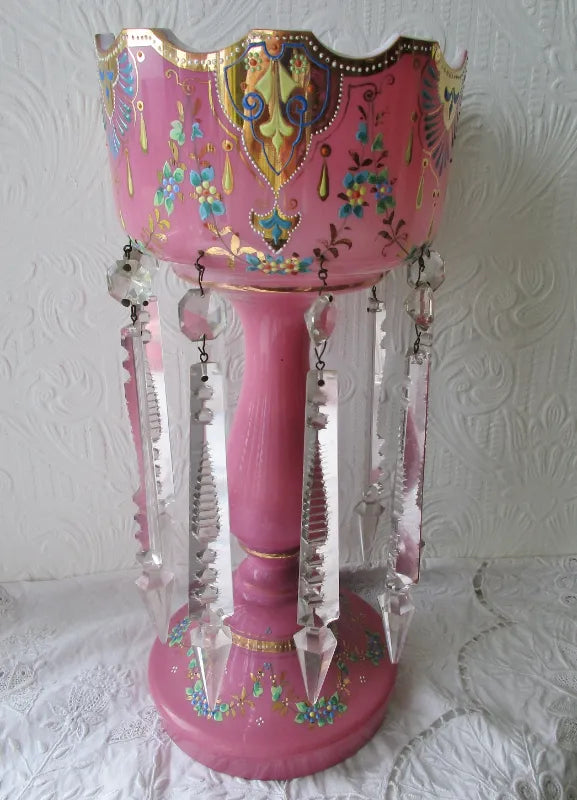 Pair of Antique English Victorian Pink Glass Lustres