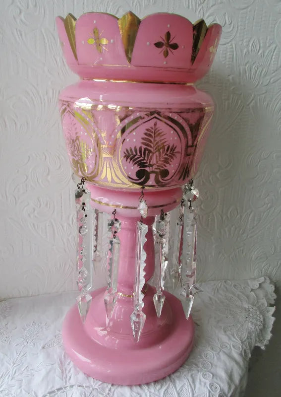 Pair of Antique English Victorian Pink Glass Lustres