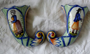 Pair Quimper Cornucopia