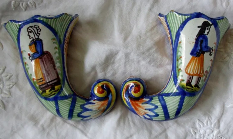 Pair Quimper Cornucopia
