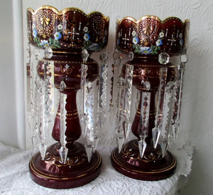 Pair of Antique English Victorian Ruby Glass Lustres