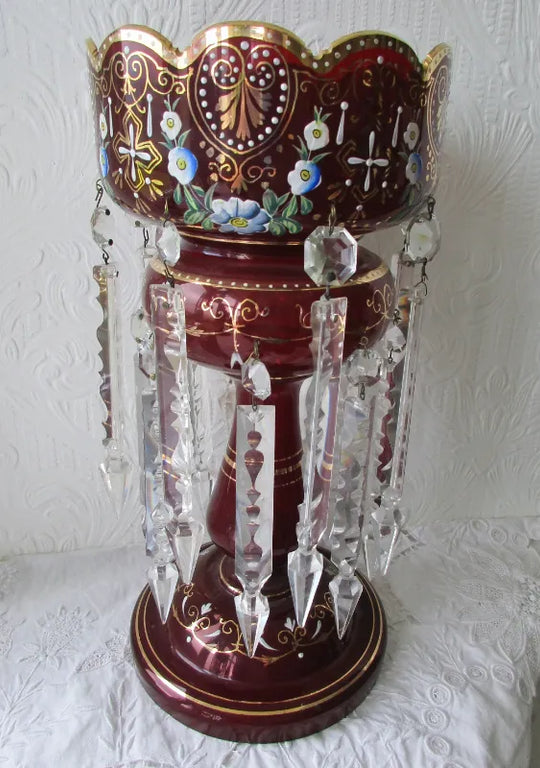 Pair of Antique English Victorian Ruby Glass Lustres