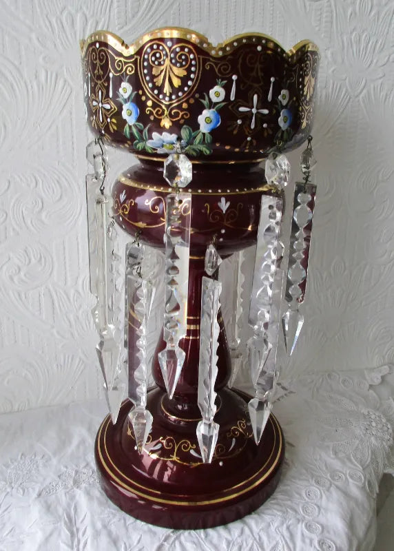 Pair of Antique English Victorian Ruby Glass Lustres