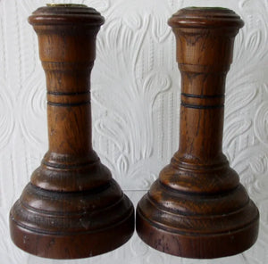 Pair of Antique Welsh Victorian Turned Oak Candlesticks