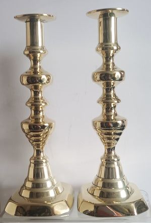 Pair of Antique English Victorian Brass Candlesticks