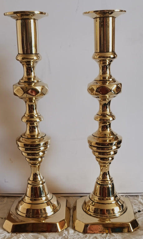 Pair of Antique English Victorian Brass Candlesticks