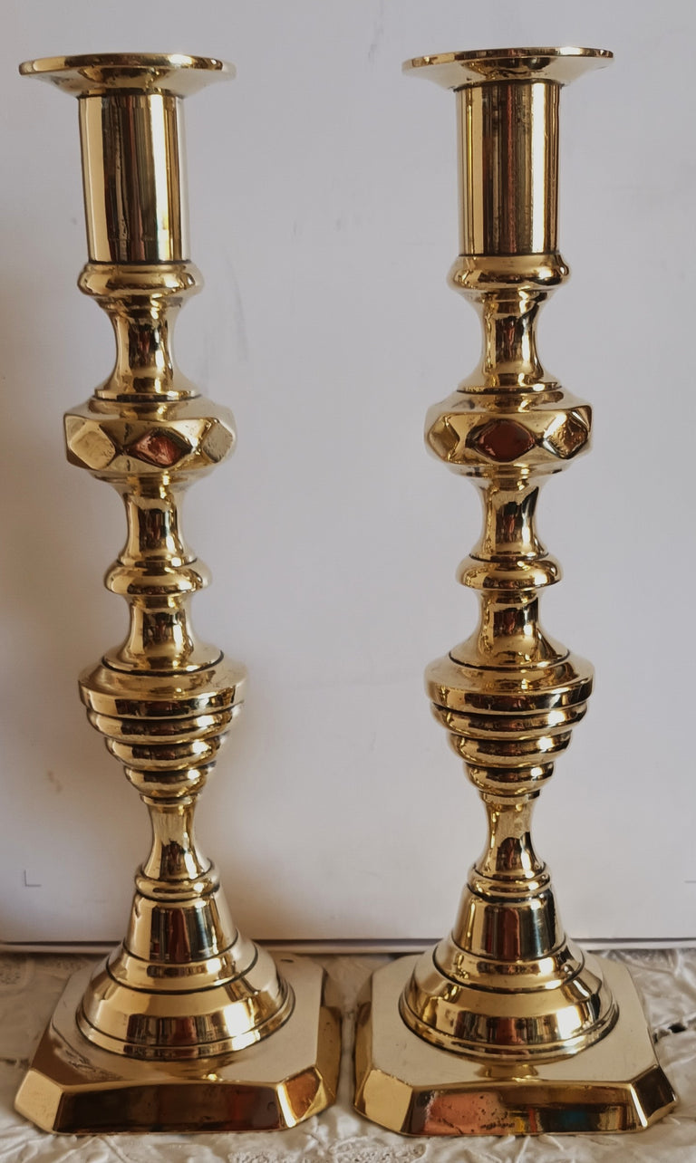 Pair of Antique English Victorian Brass Candlesticks