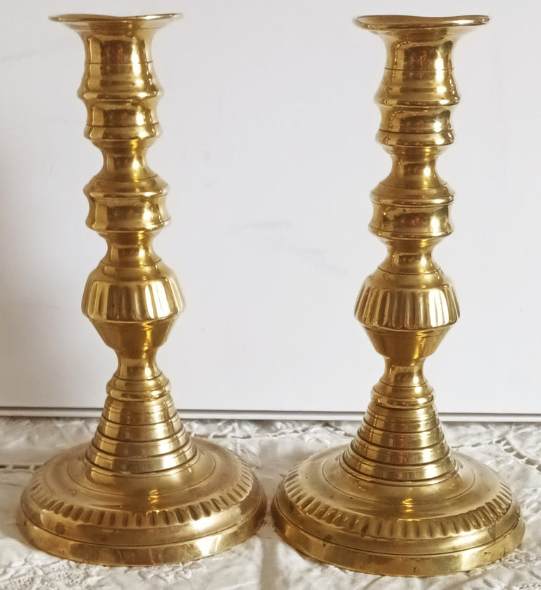 Pair of Antique English Victorian Brass Candlesticks