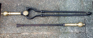 Pair of Antique Victorian Steel and Brass Fire Tongs & Poker