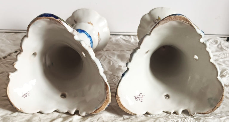 Pair of Antique Desvres French Faience Candlesticks