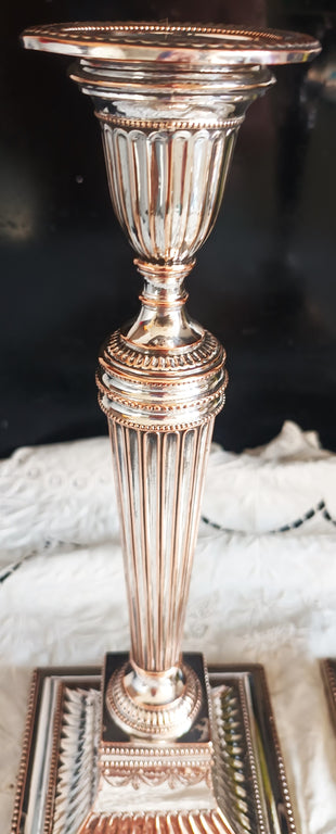 Pair of Antique English Georgian Old Sheffield Plate Candlesticks
