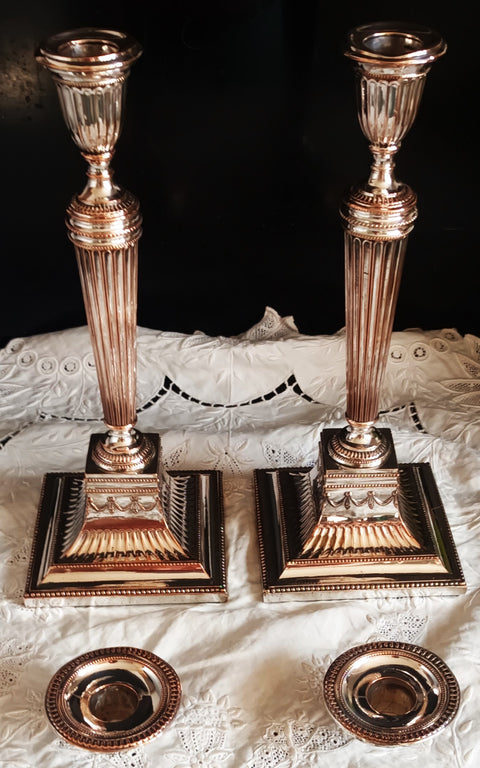 Pair of Antique English Georgian Old Sheffield Plate Candlesticks