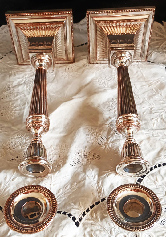 Pair of Antique English Georgian Old Sheffield Plate Candlesticks