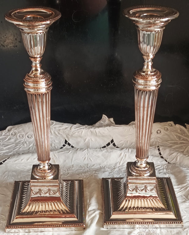 Pair of Antique English Georgian Old Sheffield Plate Candlesticks