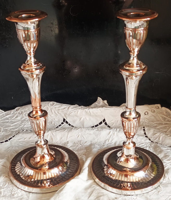 Pair of Antique English Georgian Old Sheffield Plate Candlesticks