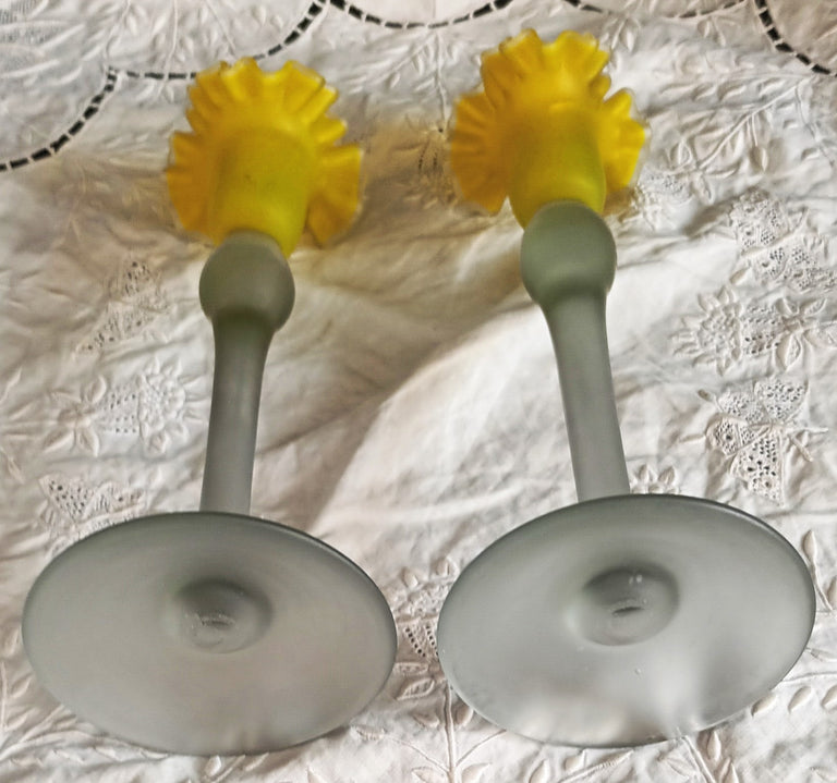 Pair of Antique English Glass Dressing Table Candlesticks