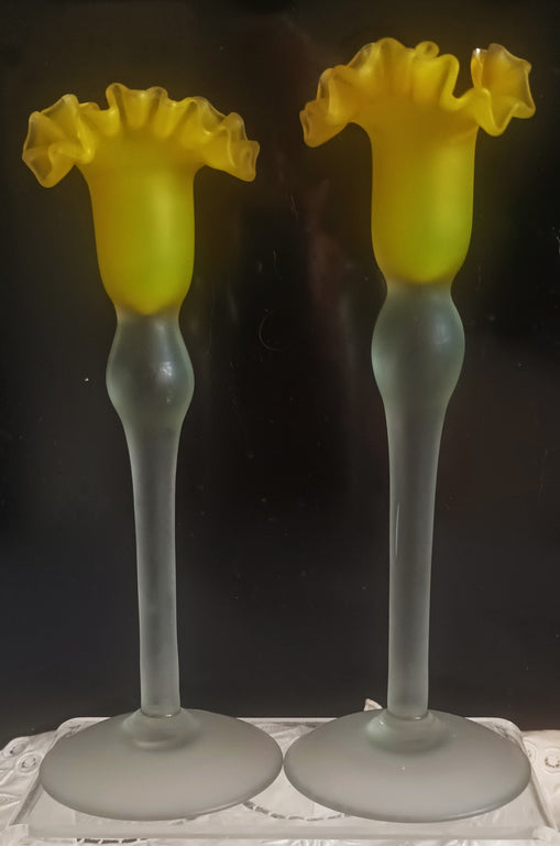Pair of Antique English Glass Dressing Table Candlesticks