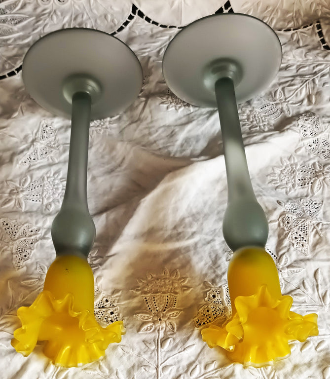Pair of Antique English Glass Dressing Table Candlesticks