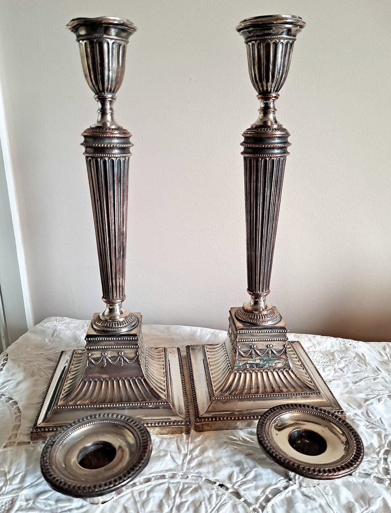 Pair of Antique English Georgian Old Sheffield Plate Candlesticks