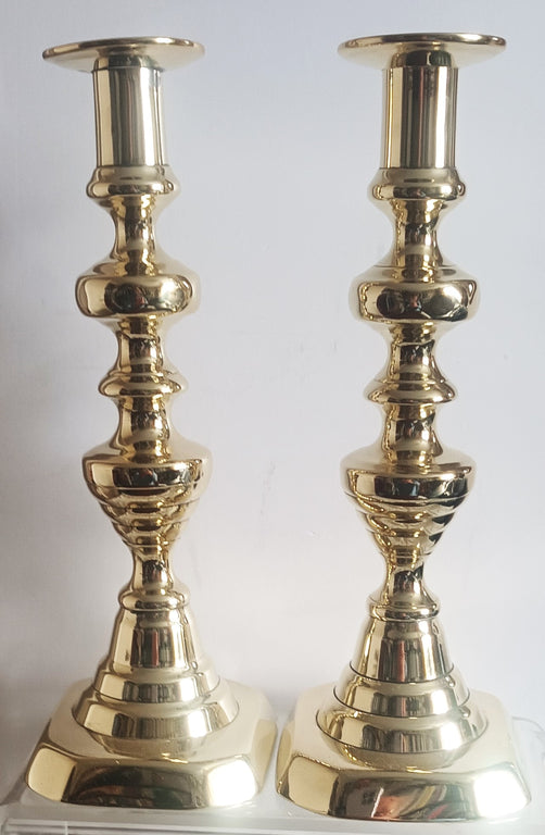 Pair of Antique English Victorian Brass Candlesticks