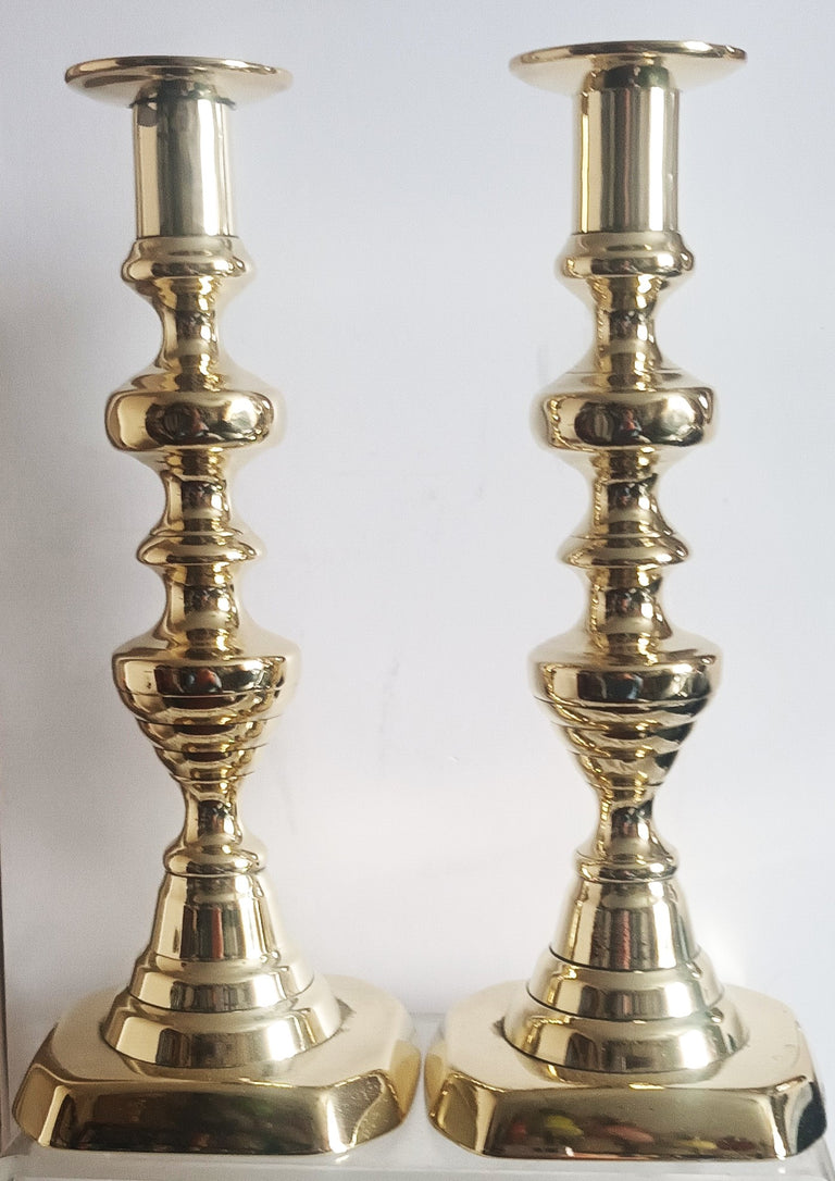 Pair of Antique English Victorian Brass Candlesticks