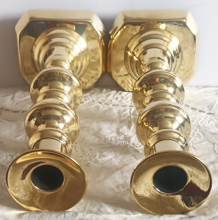 Pair of Antique English Victorian Brass Candlesticks