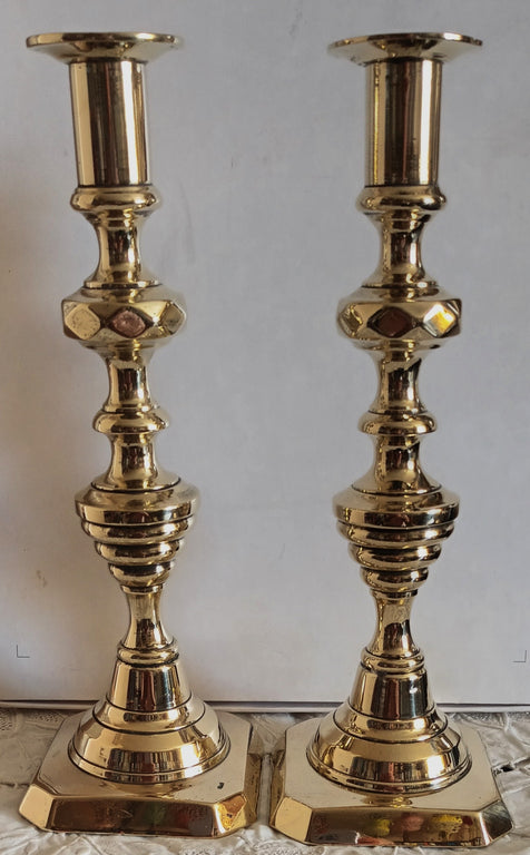 Pair of Antique English Victorian Brass Candlesticks