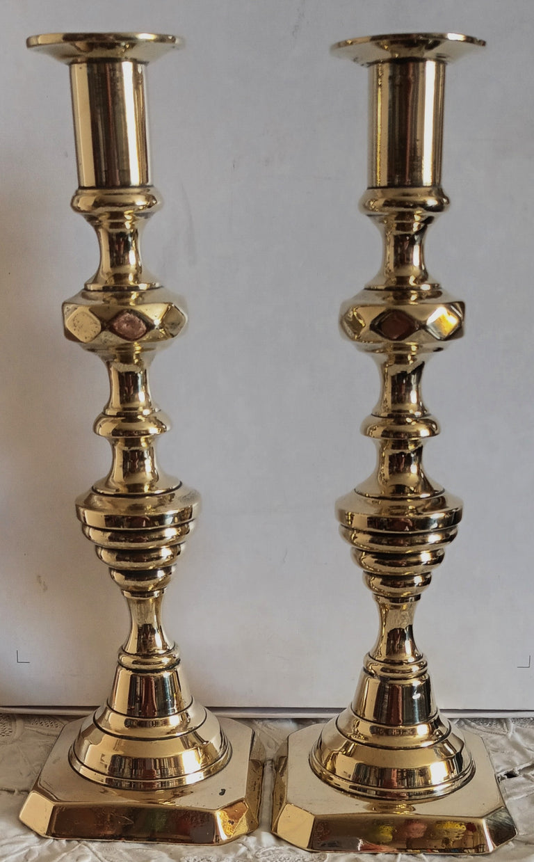 Pair of Antique English Victorian Brass Candlesticks