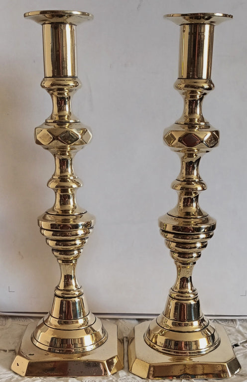 Pair of Antique English Victorian Brass Candlesticks